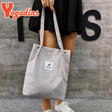 Corduroy Tote Shoulder Bag, High Capacity, Casual, Reusable Shopping Bag