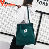 Corduroy Tote Shoulder Bag, High Capacity, Casual, Reusable Shopping Bag