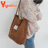 Corduroy Tote Shoulder Bag, High Capacity, Casual, Reusable Shopping Bag