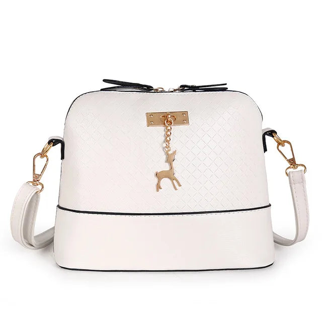 Deer Pendant Quilted Shoulder Bag Soft PU Leather Messenger Bag