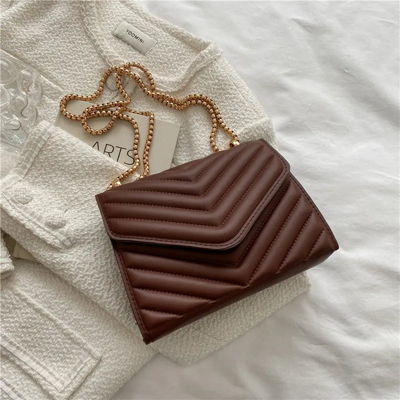 Quilted Pattern Chain Flap Square Bag For Women PU
