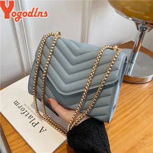 Quilted Pattern Chain Flap Square Bag For Women PU
