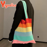 Rainbow Stripes Knitted Shoulder Bag For Womens High Shopping Tote Woven Handbag