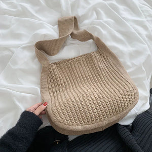 Retro Wool Shoulder Bag for Women Winter Totes Large Capacity Shopping Handbag