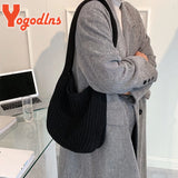 Retro Wool Shoulder Bag for Women Winter Totes Large Capacity Shopping Handbag
