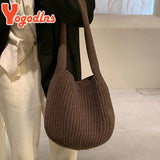 Retro Wool Shoulder Bag for Women Winter Totes Large Capacity Shopping Handbag