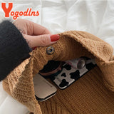 Retro Wool Shoulder Bag for Women Winter Totes Large Capacity Shopping Handbag