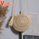 Soft Paper Rope Shoulder Bag Tassel Crossbody Straw Rattan Beach Bag
