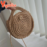Round Straw Bags Women Summer Rattan Bag Woven Beach Crossbody Bag