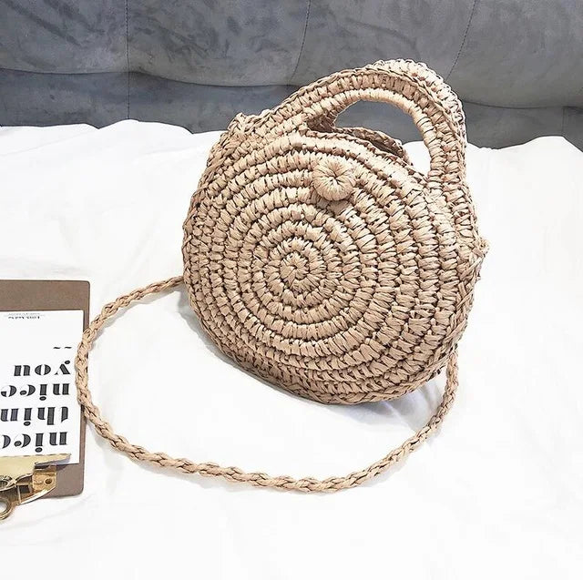 Round Straw Bags Women Summer Rattan Bag Woven Beach Crossbody Bag