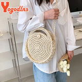 Round Straw Bags Women Summer Rattan Bag Woven Beach Crossbody Bag