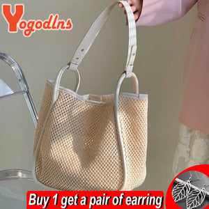 Women's Straw Shoulder Bag Large Capacity Travel Beach Tote