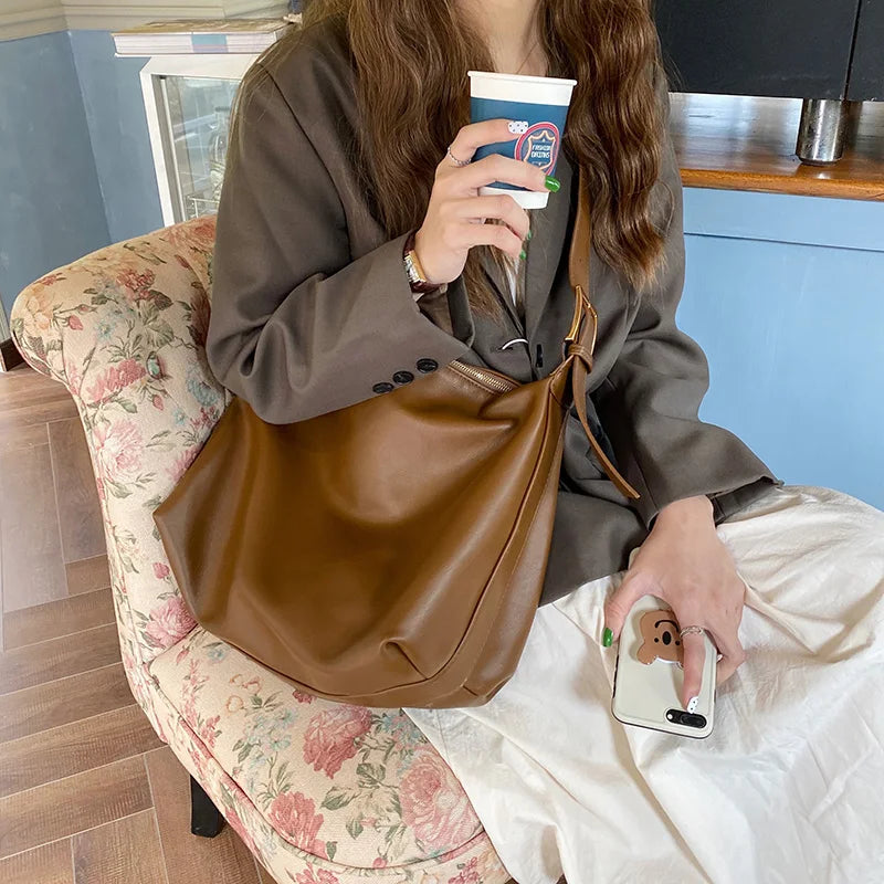 Soft Leather Shoulder Bag Large Capacity Armpit Bag Crossbody Handbag