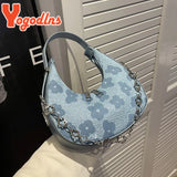 Floral Underarm Bag Chains Half-moon Shoulder Bag