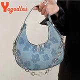 Floral Underarm Bag Chains Half-moon Shoulder Bag