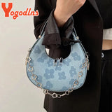 Floral Underarm Bag Chains Half-moon Shoulder Bag