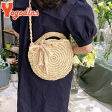 Summer Bow Knitted Straw Bag Round Crossbody Rattan Shoulder