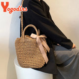 Summer Straw Bags Ribbons Bowknot Beach Bag Knitting Handbags Women