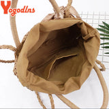 Summer Straw Bags Ribbons Bowknot Beach Bag Knitting Handbags Women