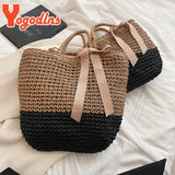 Summer Straw Bags Ribbons Bowknot Beach Bag Knitting Handbags Women