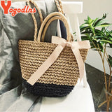Summer Straw Bags Ribbons Bowknot Beach Bag Knitting Handbags Women