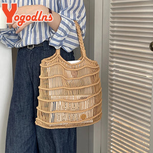 Summer Hollow Straw Bag Women Knitted Beach Bohemia Style Shoulder Travel Clutch