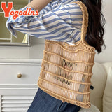 Summer Hollow Straw Bag Women Knitted Beach Bohemia Style Shoulder Travel Clutch