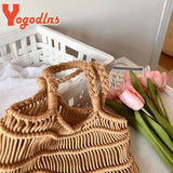 Summer Hollow Straw Bag Women Knitted Beach Bohemia Style Shoulder Travel Clutch