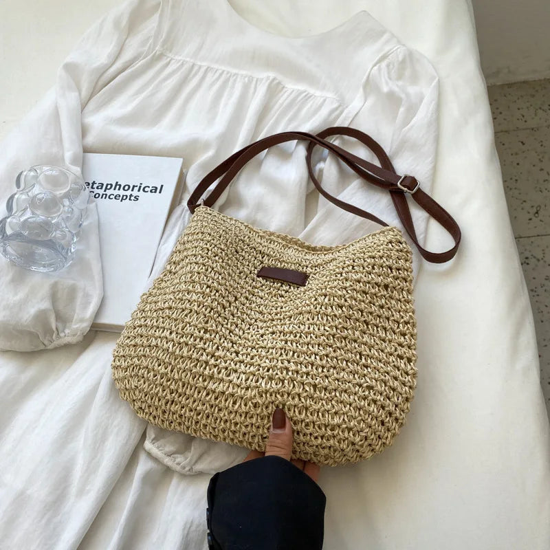 Bohemia Style Rattan Straw Beach Bag Crossbody Vacation Shoulder Bag