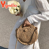 Summer Rattan Round Shoulder Bag Women's Beach Crossbody Handbag