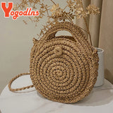 Summer Rattan Round Shoulder Bag Women's Beach Crossbody Handbag