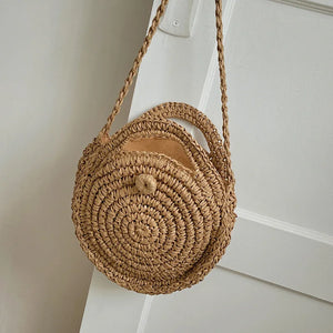 Summer Rattan Round Shoulder Bag Women's Beach Crossbody Handbag