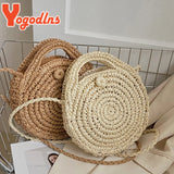 Summer Rattan Round Shoulder Bag Women's Beach Crossbody Handbag