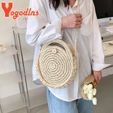 Summer Rattan Round Shoulder Bag Women's Beach Crossbody Handbag