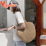 Summer Round Straw Bag For Women Hollow Woven Travel Beach Bag