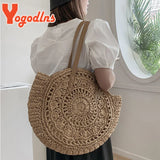 Summer Round Straw Bag For Women Hollow Woven Travel Beach Bag