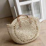 Summer Round Straw Bag For Women Hollow Woven Travel Beach Bag