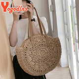 Summer Round Straw Bag For Women Hollow Woven Travel Beach Bag