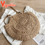 Summer Round Straw Bag For Women Hollow Woven Travel Beach Bag