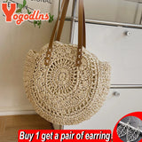 Summer Round Straw Bag For Women Woven Beach Bag Large Capacity Tote