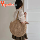 Summer Round Straw Bag For Women Woven Beach Bag Large Capacity Tote