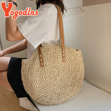 Summer Round Straw Bag For Women Woven Beach Bag Large Capacity Tote
