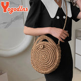 Summer Straw Bags Women Rattan Beach Bag Braided Crossbody Bag Circle