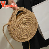 Summer Straw Bags Women Rattan Beach Bag Braided Crossbody Bag Circle