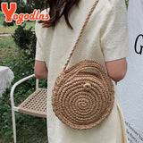 Summer Straw Bags Women Rattan Beach Bag Braided Crossbody Bag Circle