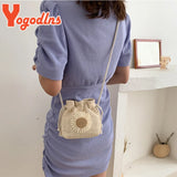 Summer Straw Bucket Bag For Women Knitted Beach Bag Bohemia Small Crossbody Bag