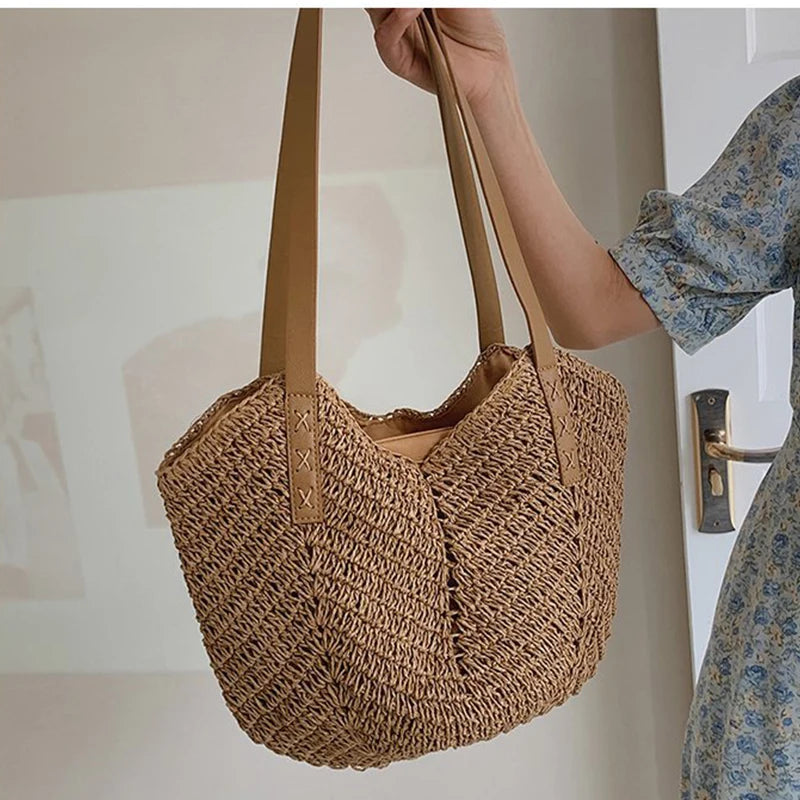 Summer Straw Shoulder Bag Rattan Beach Bags Large Capacity Armpit Bag