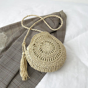 Summer Straw Tassel Shoulder Bag Rattan Beach Travel Crossbody Bag