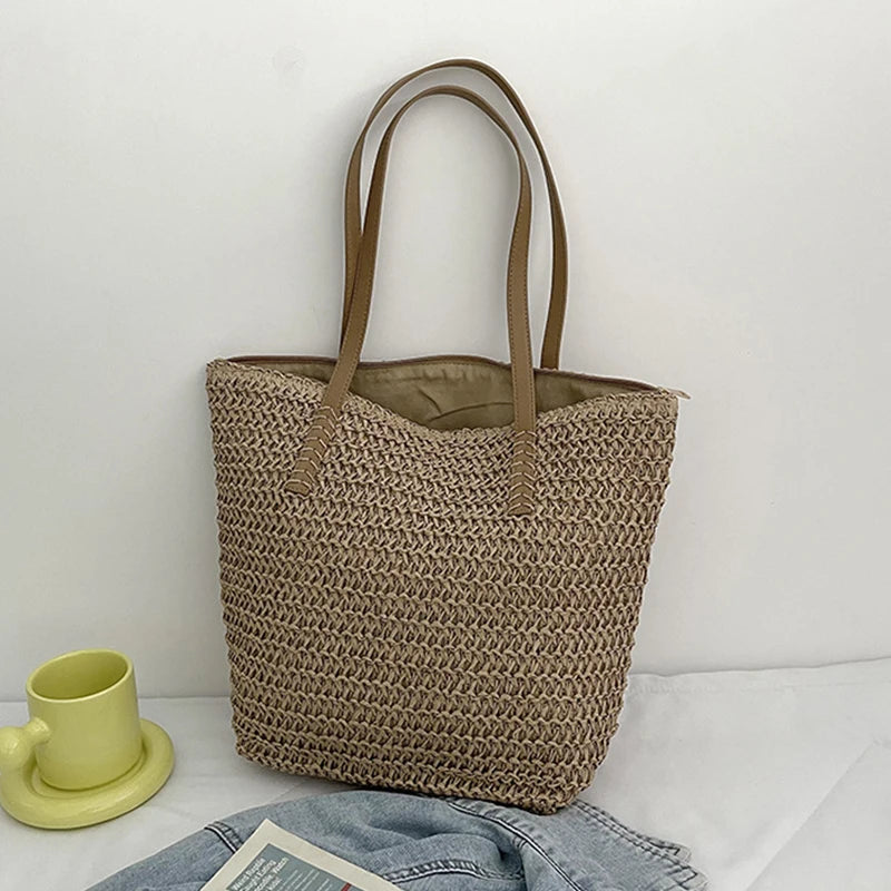 Summer Woven Women Bag Large Capacity Rattan Shoulder Vacation Beach Bag