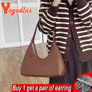Vintage Armpit Bag Women Half-moon Shoulder Bag PU Leather Handle Bag Totes